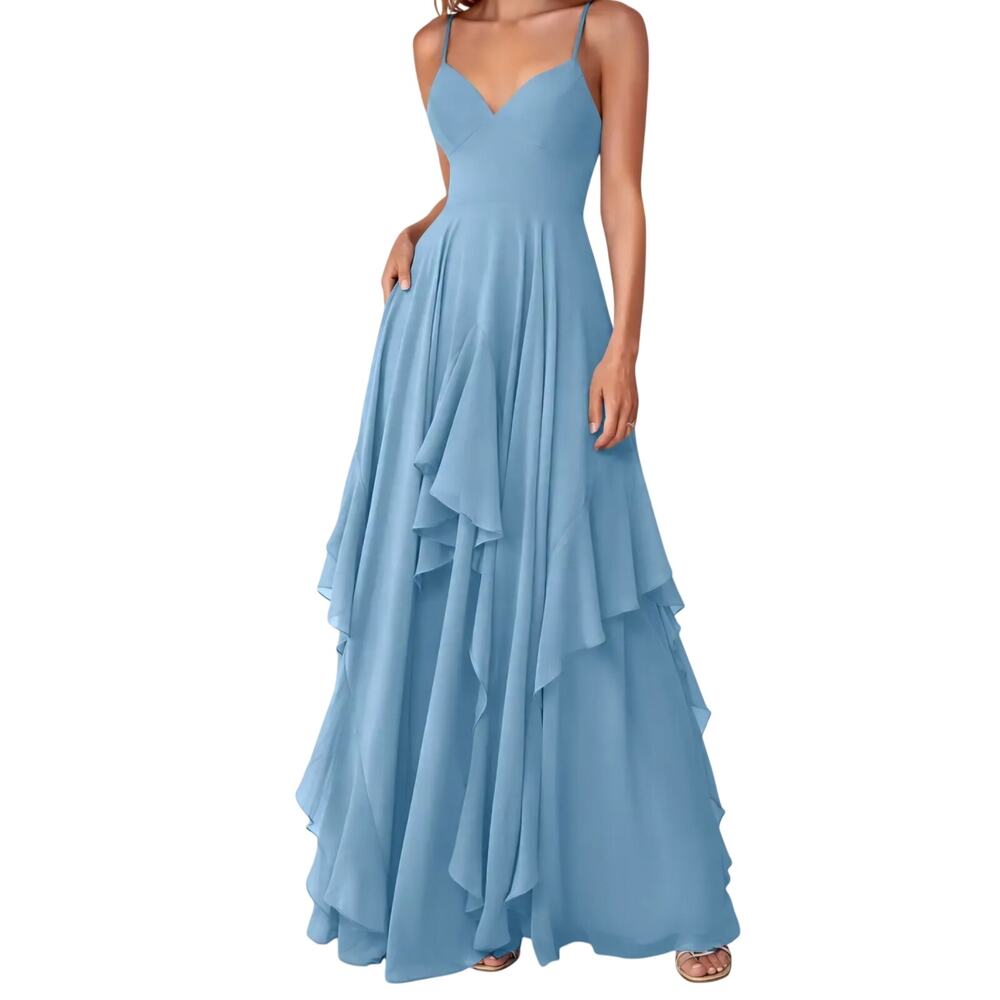 Azazie x Barbie Light Blue Chiffon Braidsmaid Dress A8 (US4)